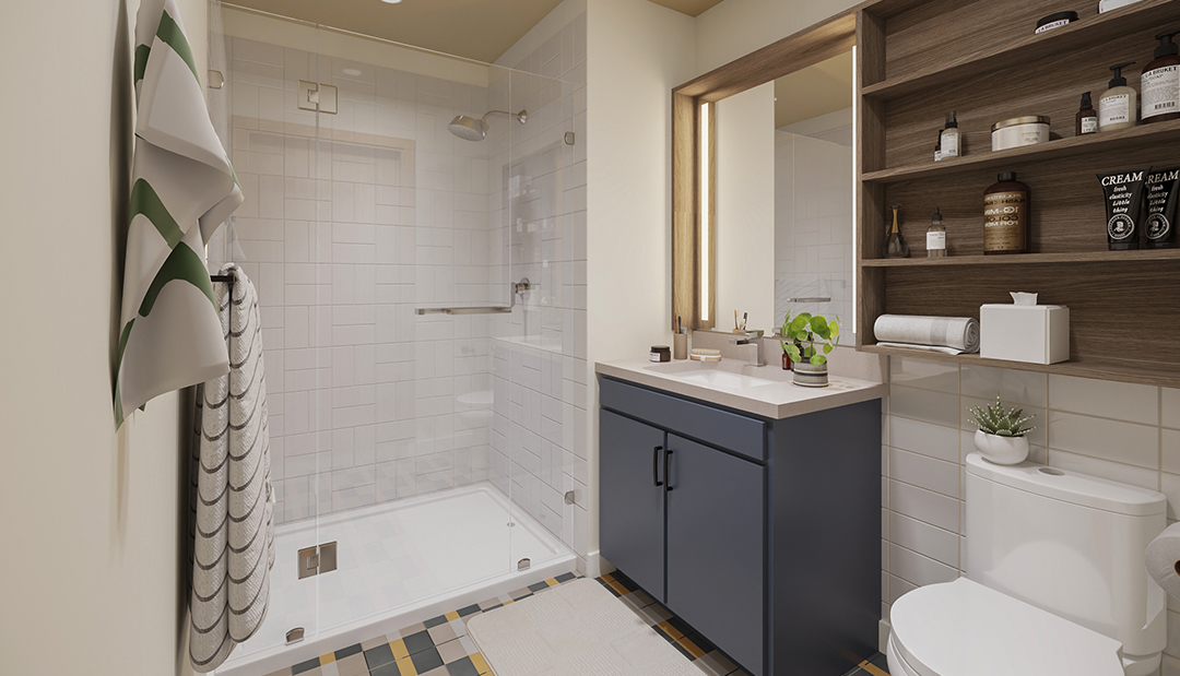Apartment bathroom with a walk in shower