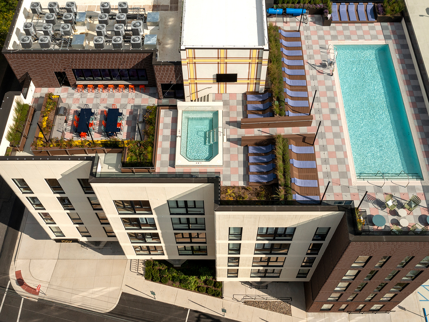 aerial view of rooftop lounge